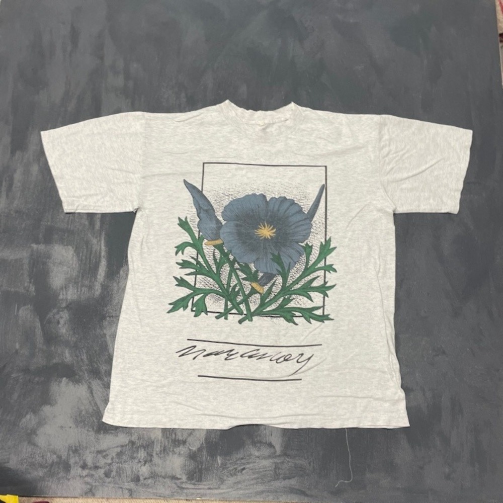Vintage Floral Blue Poppy Nature T-Shirt XL Grey 1990s Good Art